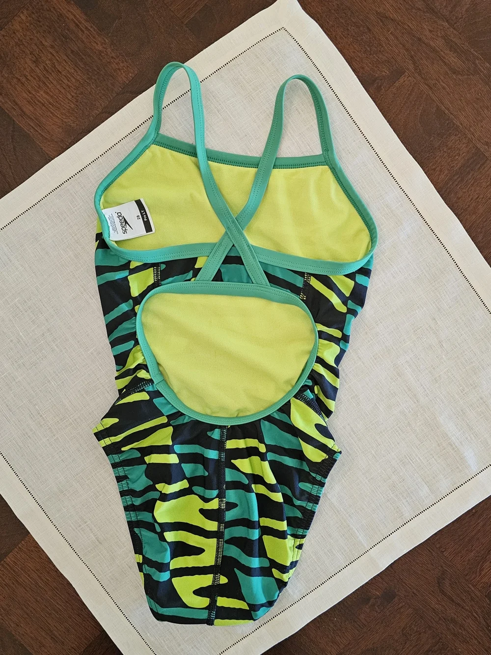 Speedo Girls Disco Boom Flyback One Piece Swimsuit ProLT Team Green Sz 28/M(10)